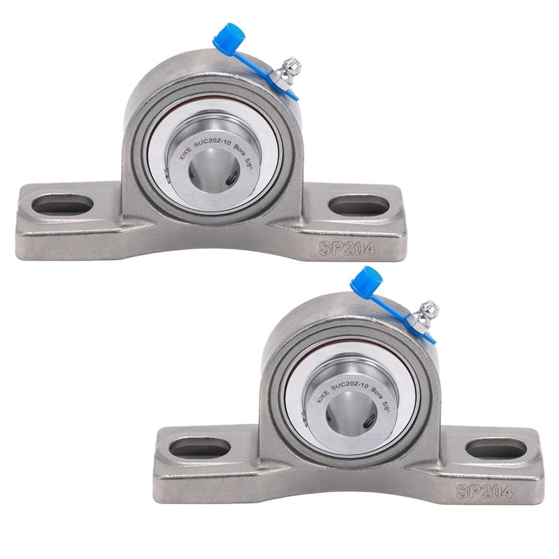 Xike 2 Pcs SUCP202-10 Bore 5/8" All Stainless Steel Pillow Block Square Flange Mounted Ball Bearings, Solid Base and Self Aligning. - Image 1